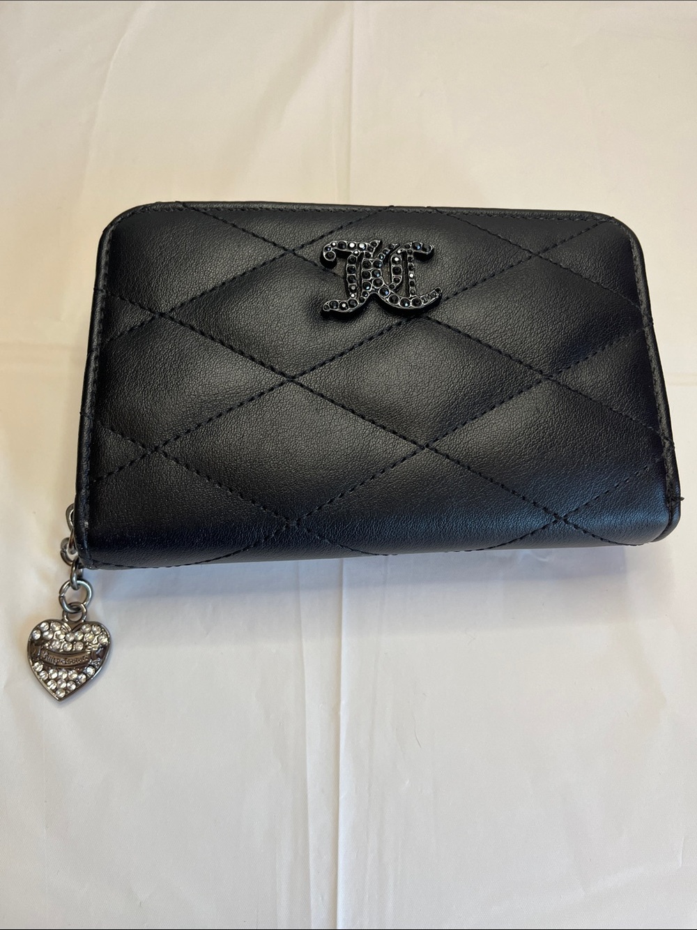 Juicy Couture Black Quilted Zip Wallet with Heart Charm